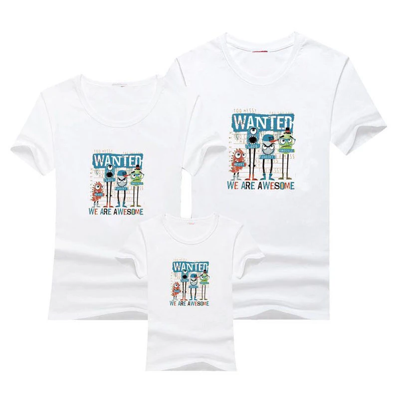 

Wanted We Are Awesome Family T-Shirt Matching Family Outfits Mother Father and Baby Sets for Family Cartoon Shirts