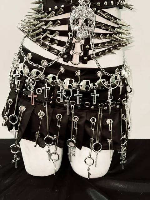 Halter Neck Spikey Cut Out Top Belt and Skirt 18