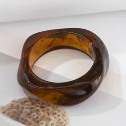 Vintage Punk Brown Resin Acrylic Geometric Wide Cuff Bracelet (S173 Dark Coffee)