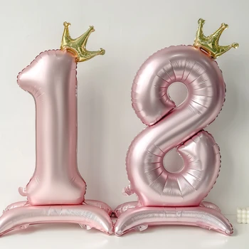 40inch Pink Blue Crown Number Foil Balloons Birthday Party Wedding Xmas Decoration Digital Ballon Kids Baby Shower Air Globos