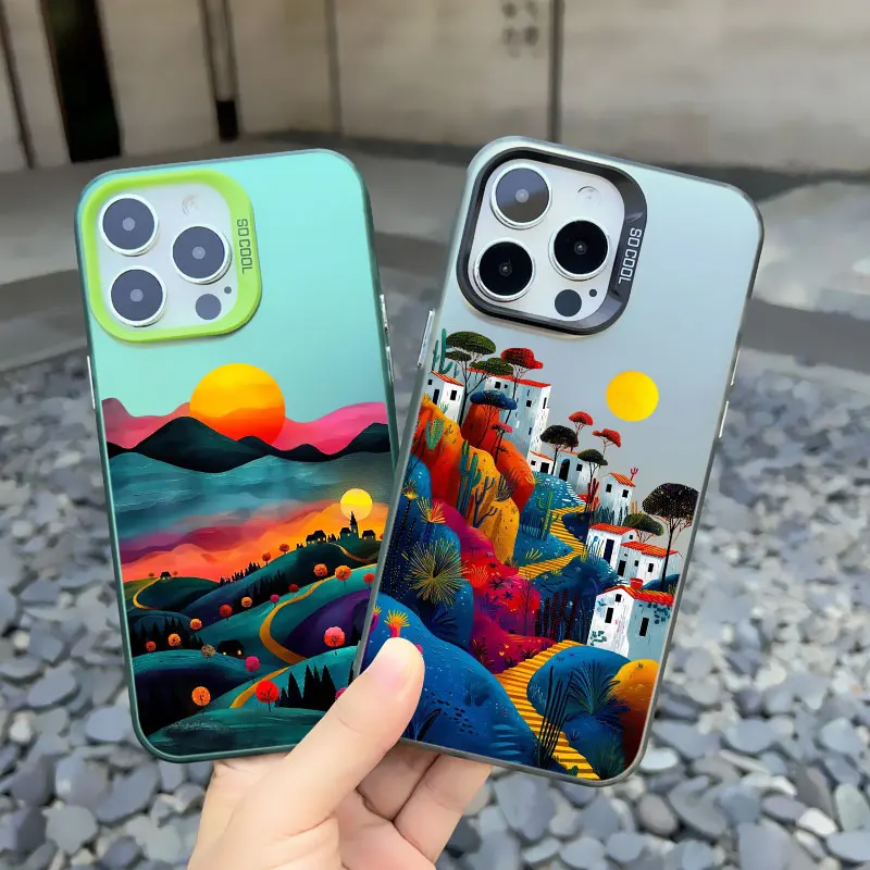 Yellow Sunset Mountain Shockproof Matte Laser Phone Case - Natural Scenery Cover