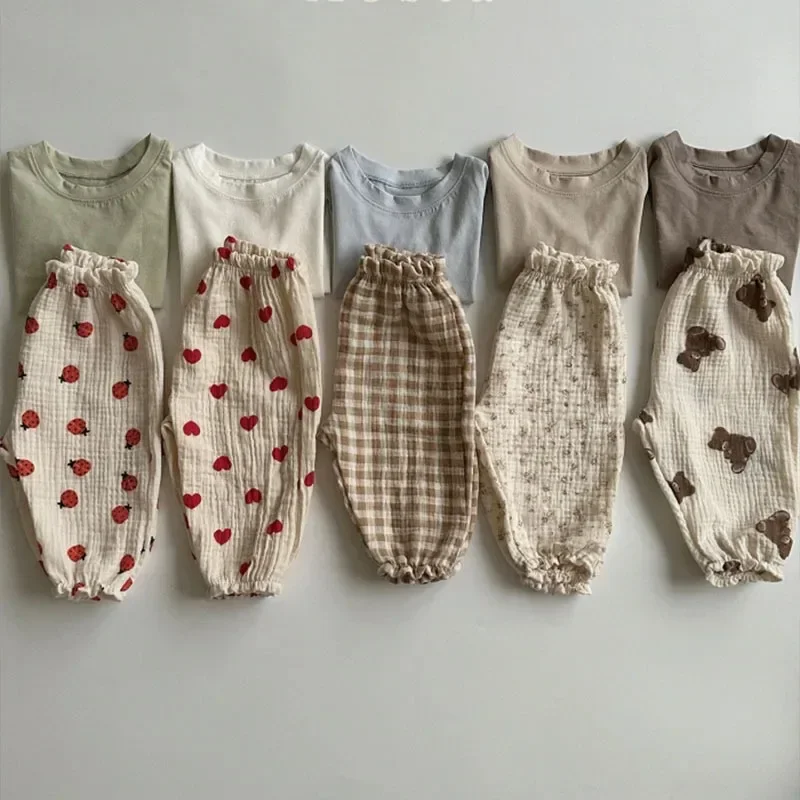 Summer New Baby Pants Korean Kids Spring Organic Cotton Loose Tiger Bear Floral Print Pants Boys And Girls Lantern Trousers 3