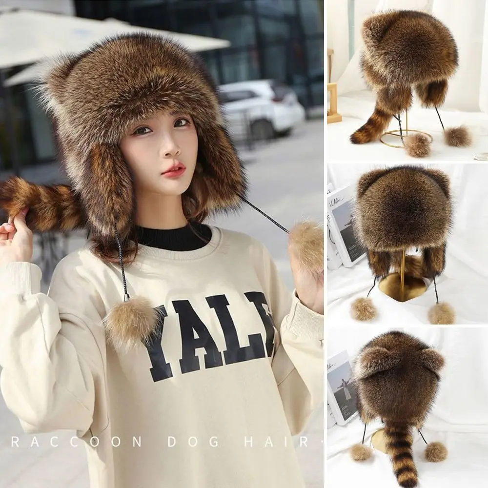 

Winter Thermal Faux Fur Hat Comfortable Thickened Raccoon Plush Dome Cap Windproof Parent Child Hat