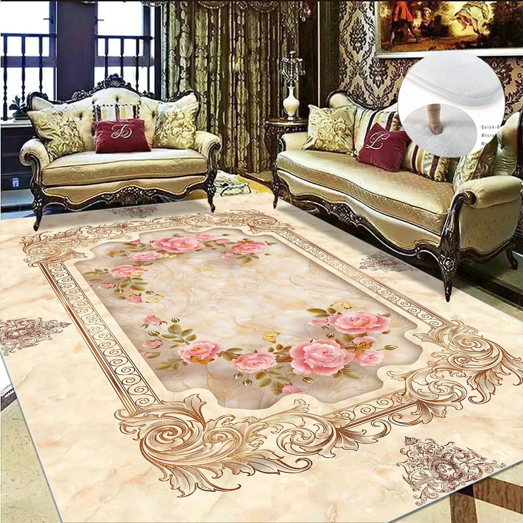Flower 3D Luxury Carpet Living Room Large Area Rug Europe and America Home Decor Bedroom Rug Customizable Non-slip Floor Mat 4