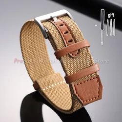 Multi - Color Nylon Leather Watch Band - Soft 20mm 22mm Strap for Sports and Everyday Wear (Brown - Silver)