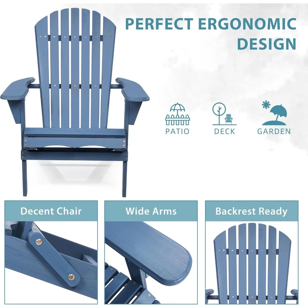 Wooden Folding Adirondack Chair Set of 2, Pre-Assembled BackRest Wood Lounge Chair for Outdoor Patio Garden Lawn Backyard Deck P 4