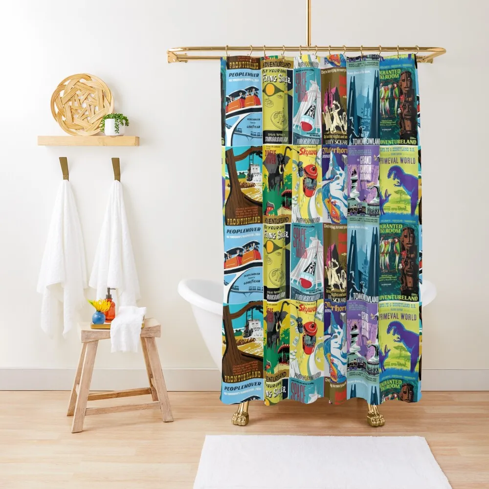 

Vintage Ride Posters Shower Curtain Anime Shower Bathtub Bathroom And Shower Washable Waterproof Fabric Curtain