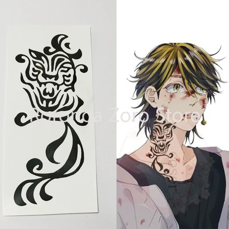 

Tokyo Revengers Kazutora Hanemiya Cosplay Tattoo Stickers Neck Waterproof Fake Tattoos Halloween Costume Accessory Prop