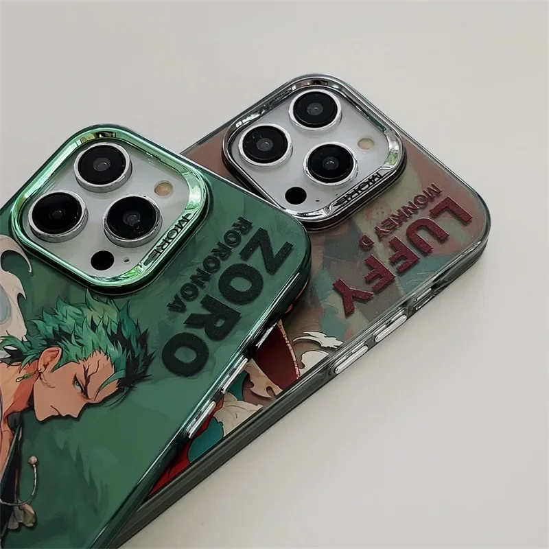 Luffy Gear 5 Nika Roronoa Cartoon Phone Case For iPhone 15 14 13 12 11 Pro Max Plating Bumper Shockproof Anime Piece Zoro Cover
