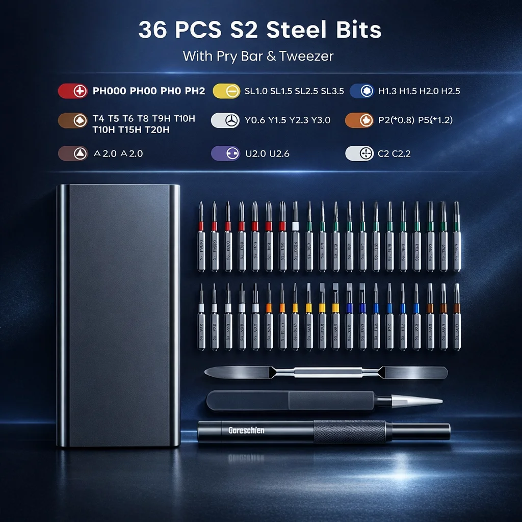 Precision Screwdriver Set, Screwdriver Kit with 36 Long S2 Bits, Magnetic Repair Tool for Glasses, Watches, PC, Computer, Camera - 4