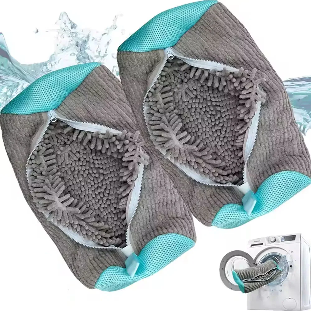 2PCS Shoe Washing Machine Bag with Liquid Shoe Brush Set Durable Laundry Shoe Bag and Soft Bristle Clean Brush for All Shoes