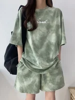 Women T-Shirt Shorts Suit Set Casual Tie Dye Loose tshirt and wide leg middle shorts with pockets female Soft Summer Shorts Sets - Image 3