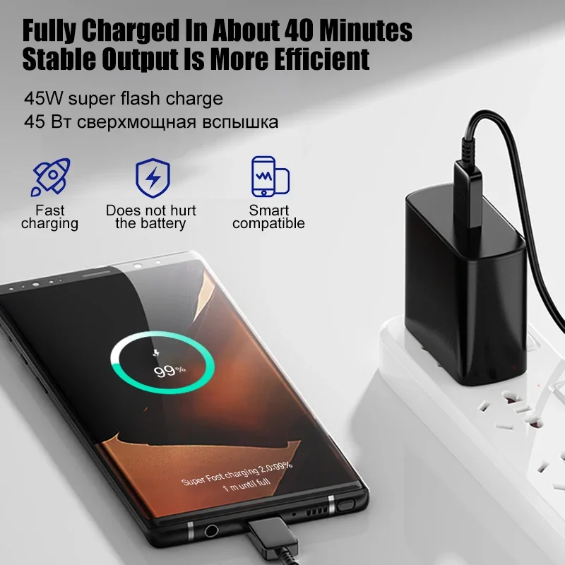 شحن سريع شاحن USB C ، شحن حائط للهاتف المحمول لسامسونج S23 ، S24 ، PD ، شحن سريع لمجرة بلس ، كابل من النوع C ، 45 واط