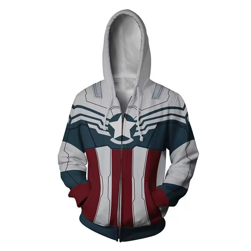 Sam Wilson Estampa Zíper Capitão Hoodies Traje de Festa Roupas