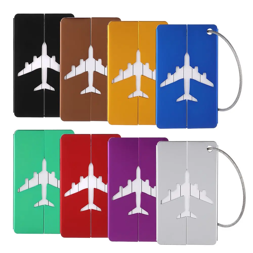 Travel Luggage Tags Aluminium Reusable Metal Name ID Card Suitcase Labels With Ropes Bag Tag Stainless Steel Loop Luggage tag holder