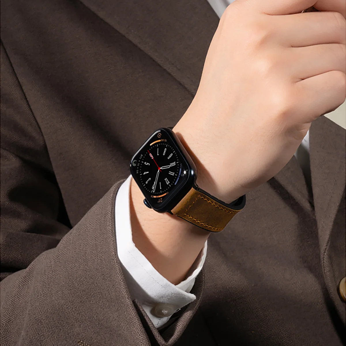 جلد أصلي متوافق مع ساعة أبل ، سوار مغناطيسي من الس...