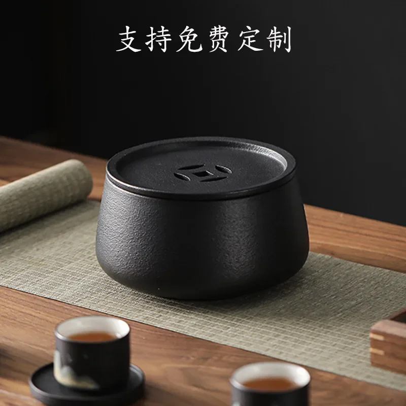 Black Pottery Ceramic Tea Washing With Cover Large Household Tea Residue Jar Jianshui Bowl Cup Washing Bowl Kung Fu Ceremony