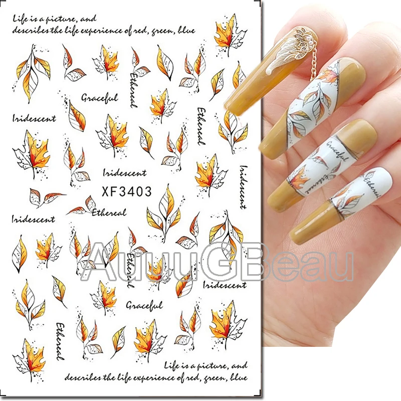 Наклейки для дизайна ногтей, Осенние карты, сухие листья, Подсолнухи, наклейка на тыльную сторону, наклейки для ногтей, красота