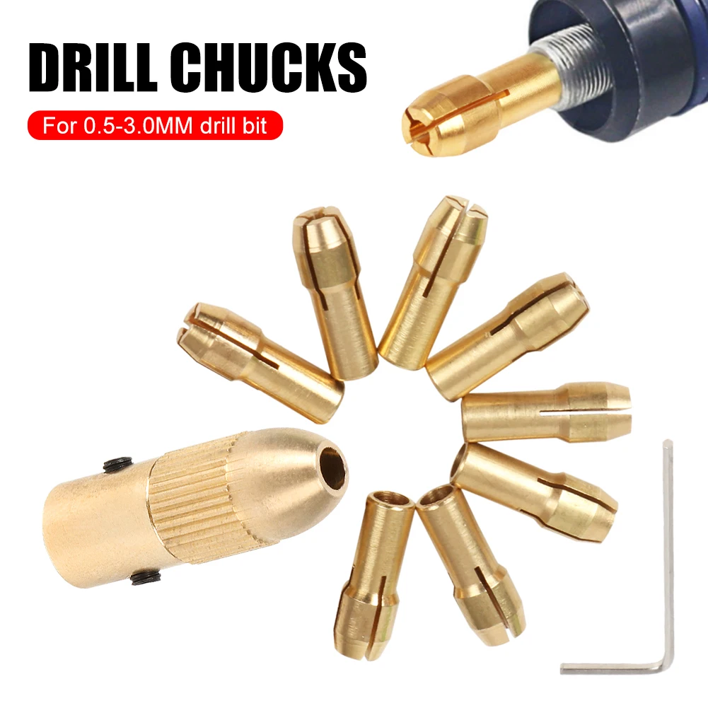 7Pcs/Set Brass Collet Mini Drill Chucks For Electric Motor Shaft Drill Bit Tool Chuck Adapter Quick Release Keyless Bit Adapt