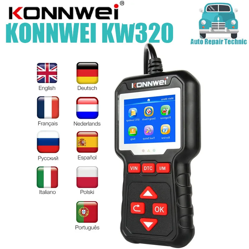 

KONNWEI KW320 Obd2 Car Scanner Obd Auto Tools Obd 2 Diagnostic Tool Professional Automotive Scanner Car Code Reader for Auto