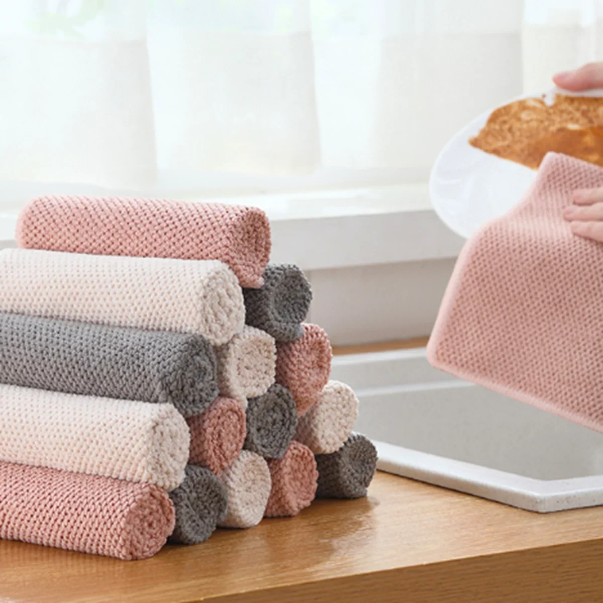 2pcs-Solid Color Scrubbing Pad Square Cloth