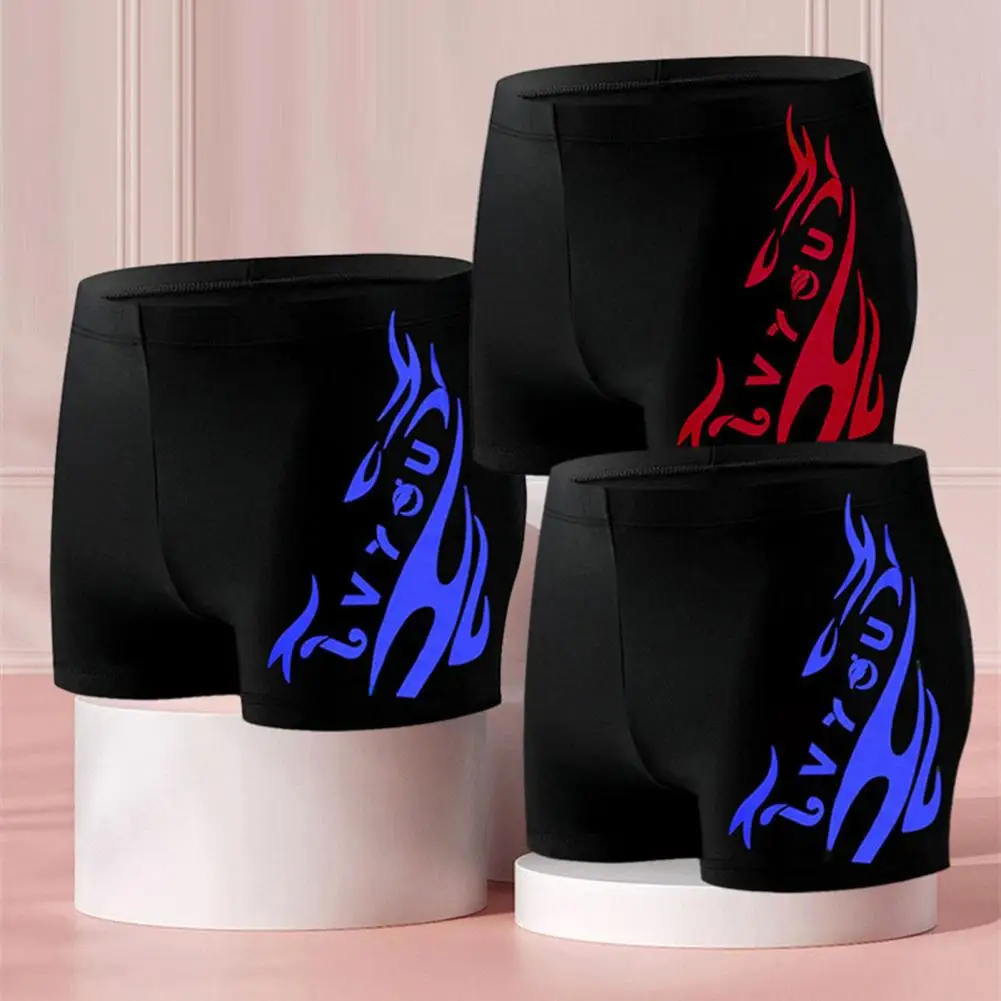 Men High Waist Swim Trunks Summer Men Swim Shorts Flame Print High Waist Men's Shorts for Beach Sports Tight for Summer