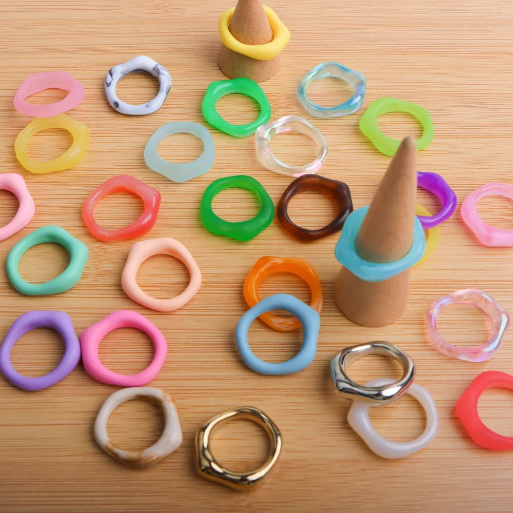 20/30/50/Teile/los Trendy Bunte Geometrische Unregelmäßige Acryl Harz Ringe Für Frauen Charme Schmuck Zubehör Mix Stil zufällig – Detail 1