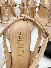  HALALEY Women Sandals Pointed 2022 Designer Luxury Sexy Rivets Sandals Super 6 8 10cm High Heels Wedding Shoes Big Size 44 