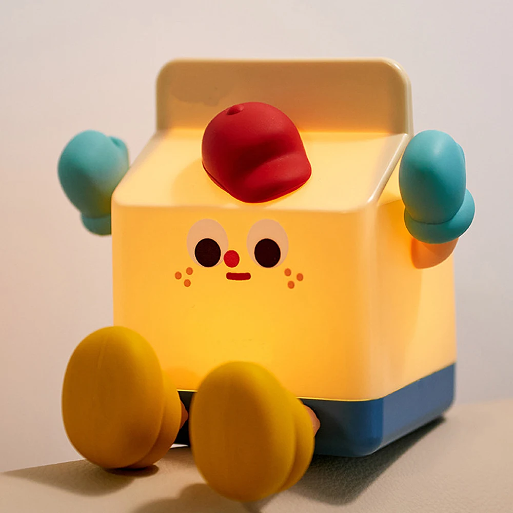 Cartoon Milk Carton Atmosphere Light LED Reading Light Children's Bedroom Bedside Touch Switch USB
