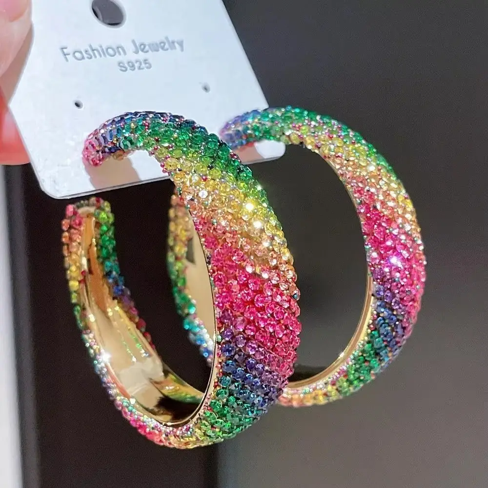 Exaggerate Shiny Rhinestones Big Hoop Earrings Jewelry Accessories Geometric Round Crystal Earrings Unique Jewelry Gifts