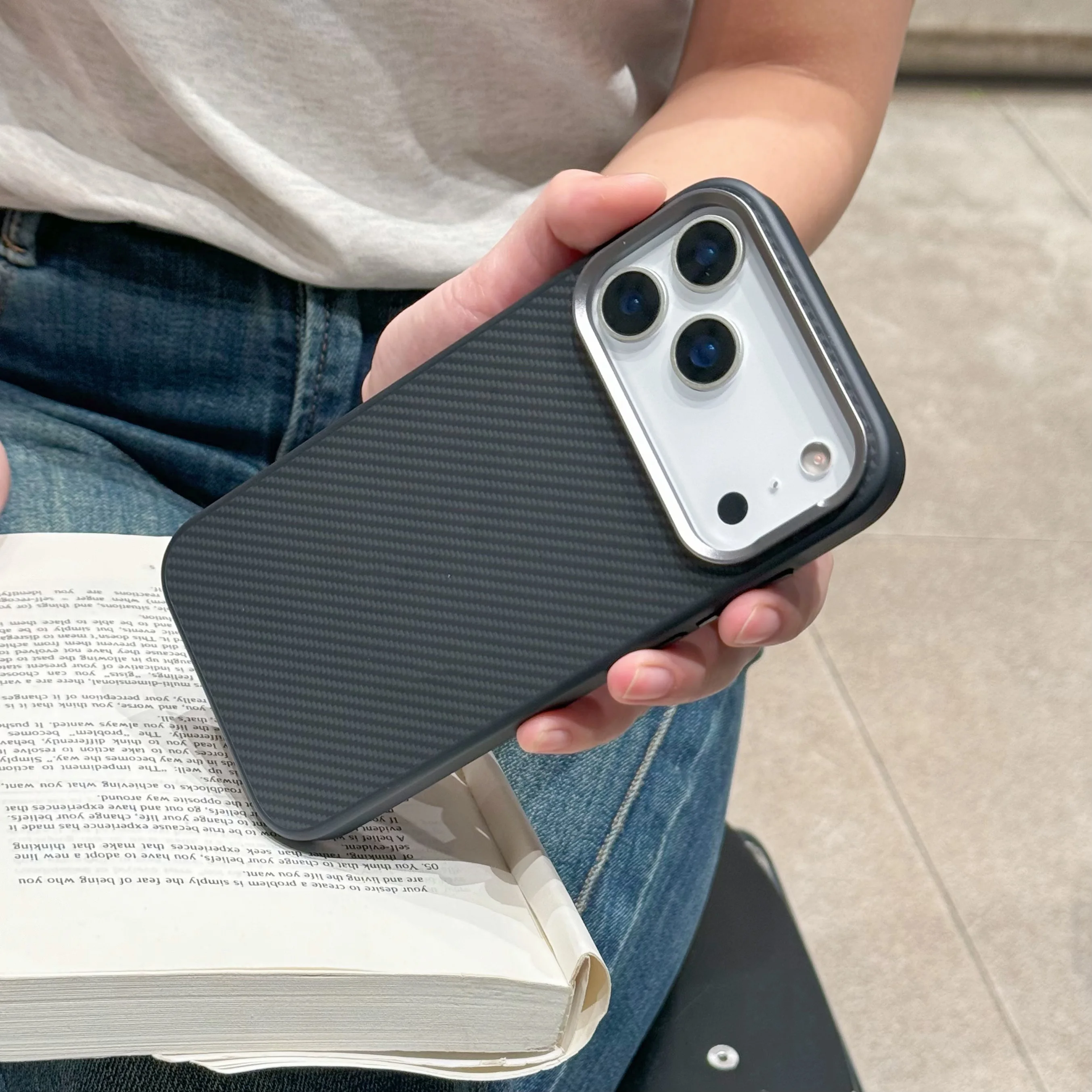 Sleek Carbon Fiber Texture Phone Case with Soft Rubber Frame