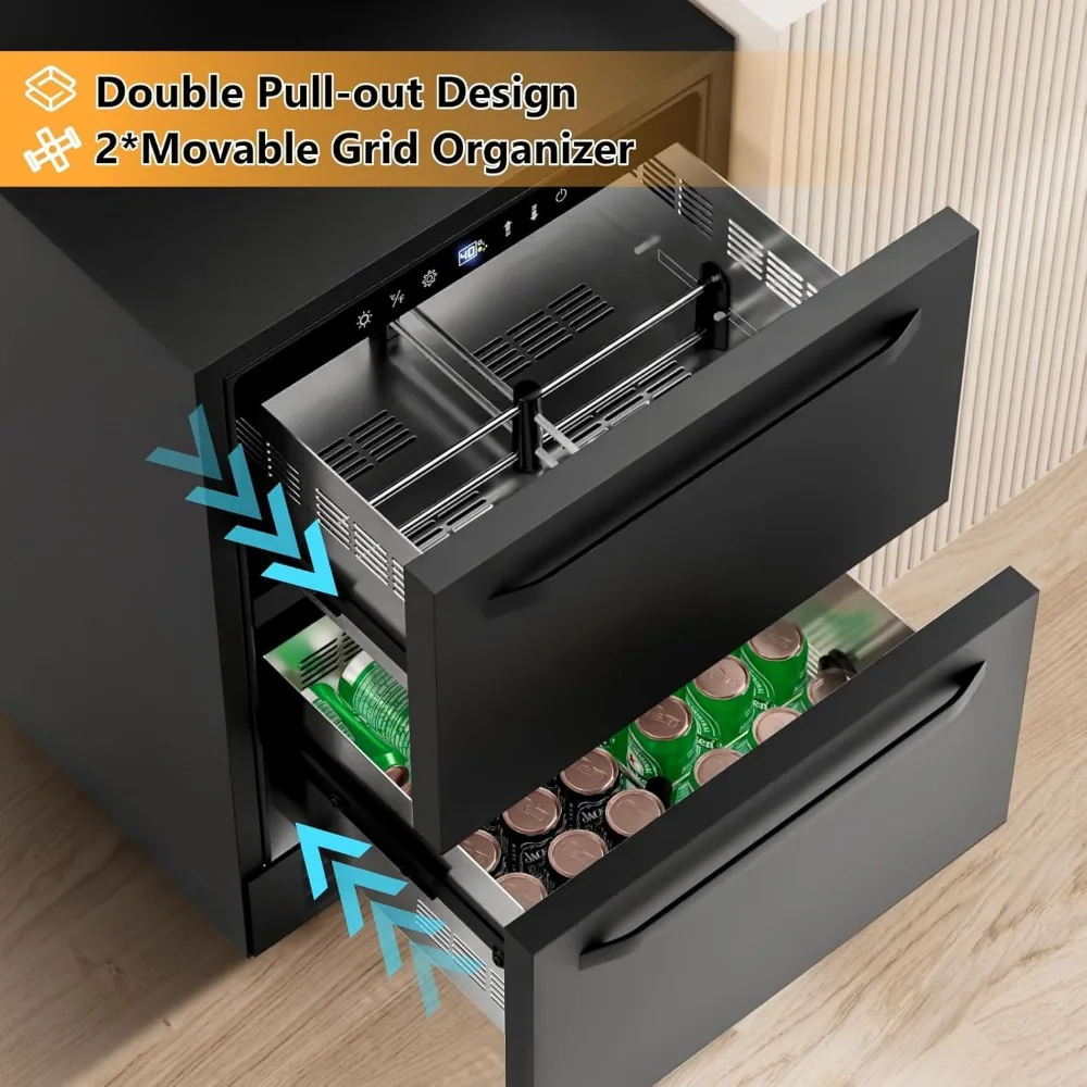 24 Inch Under Counter Dual Drawer Beverage Fridge, Weather Proof Outdoor Beverage Refrigerator for Patio 5