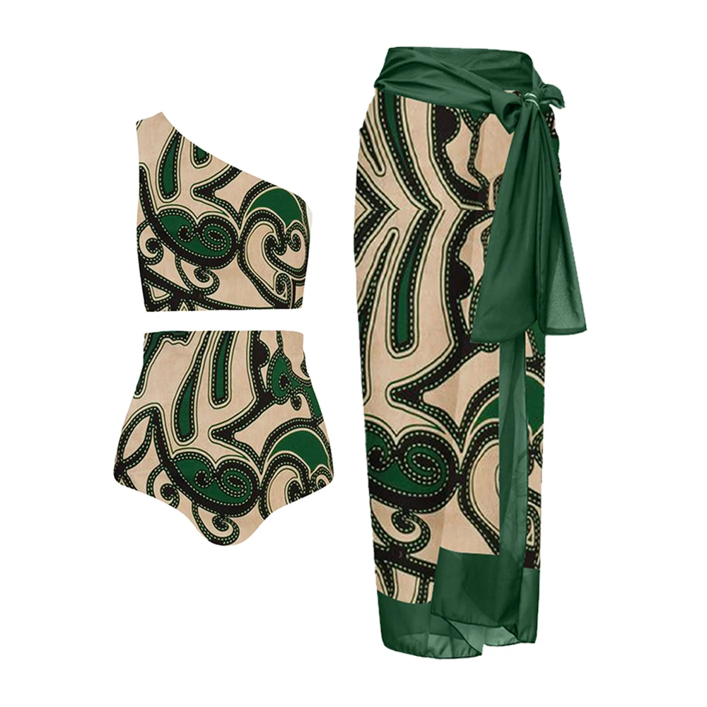

Fashion Printed One Shoulder High Waist One Piece Swimsuit 2023 New Colorblock Swimming Swimwear Summer Beachwear Slim Monokini