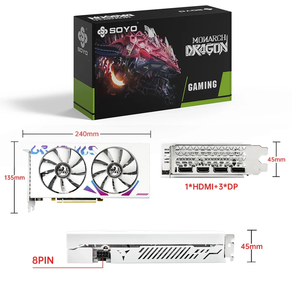 Оригинальная видеокарта SOYO RX6600M 8G GDDR6, HDMI-совместимый, DP PCIE 4.0, подходит для настольных игровых компьютеров 6