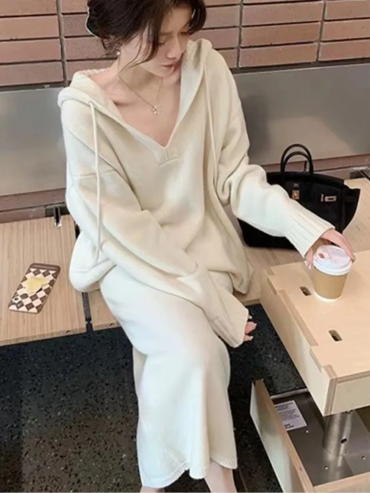 2 Piece Women Knitted Sweater Suits Winter Fashion Korean Blouses Tops and Skirt Set Casual Elegant Female Hoodies Outfits 2023 fashion sequins crochet hooded two piece set dress sleeveless crop top hoodies mini skirt 2 pieces set streetwear club clothings