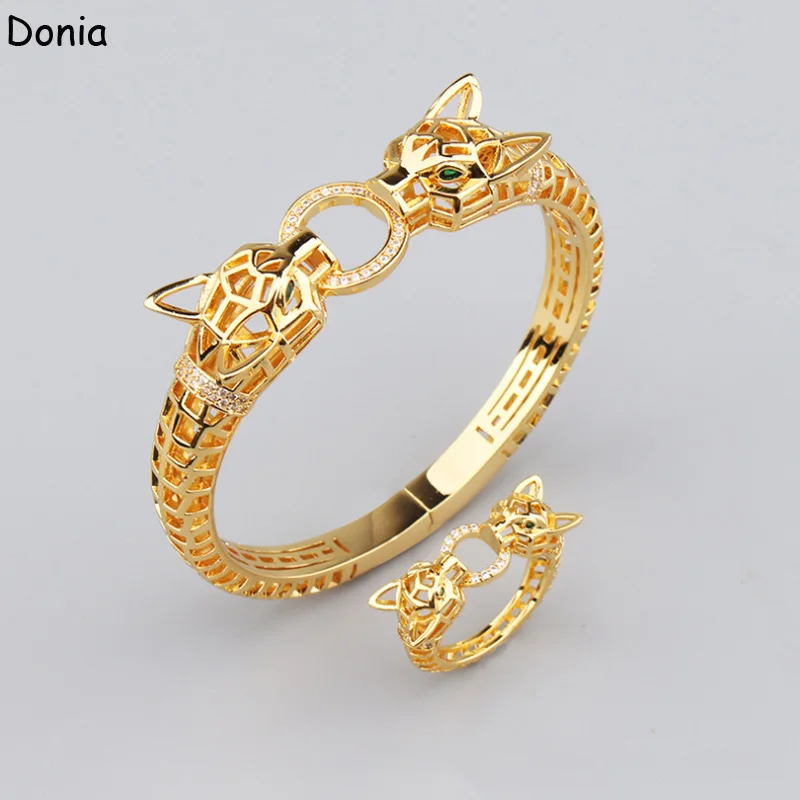 

Donia Jewelry European and American Fashion Double-Headed Leopard Titanium Micro-Inlaid AAA Zircon Creative Bracelet Ring Set