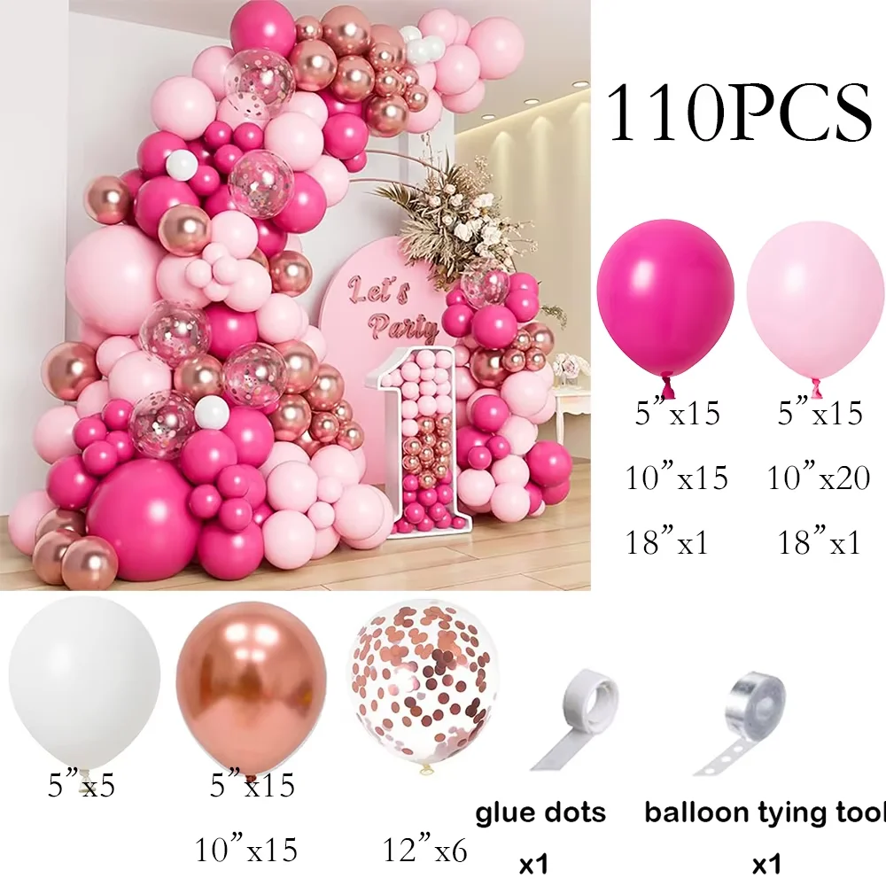 134pcs Pink Balloons Arch Kit Hot Red Rose Gold Balloon Garland Girl Princess Theme Birthday Party Baby Shower Decoration Globos