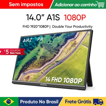 Monitor portátil ARZOPA 14,0 ''1080P FHD IPS com segunda tela externa USB C HDMI para Mac, laptop, PC, switch, PS, Xbox, A1S