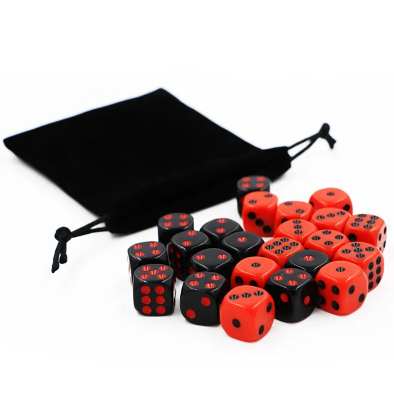 Dice Set 24 PCS/Set with Velvet Bag Red/Black 16mm