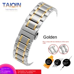 Vibrant Stainless Steel Flat Curved End Watch Strap - Multiple Sizes - 16mm (Silver Golden)