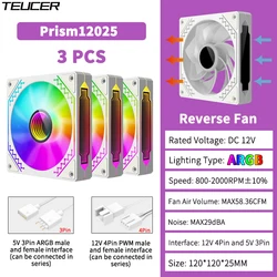 TEUCER Prism ARGB Mirror Light Cooling Fan Set - 120mm, 3 - Piece, PWM 800 - 2000RPM (As Shown)