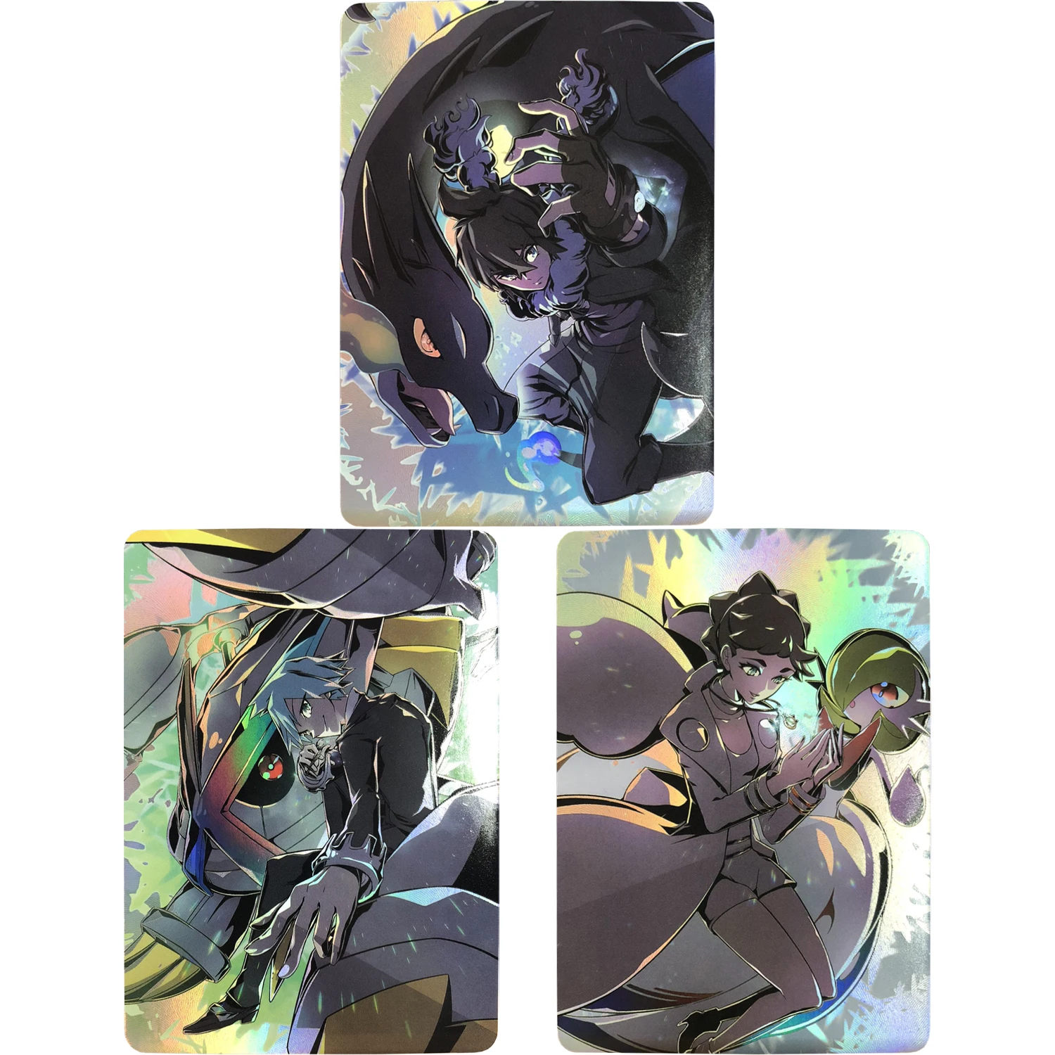 

3Pcs/set Pokemon Trainer Refractive Color Flash Card Diantha Alain Steven Stone Diy Gift Toy Anime Game Collection Cards