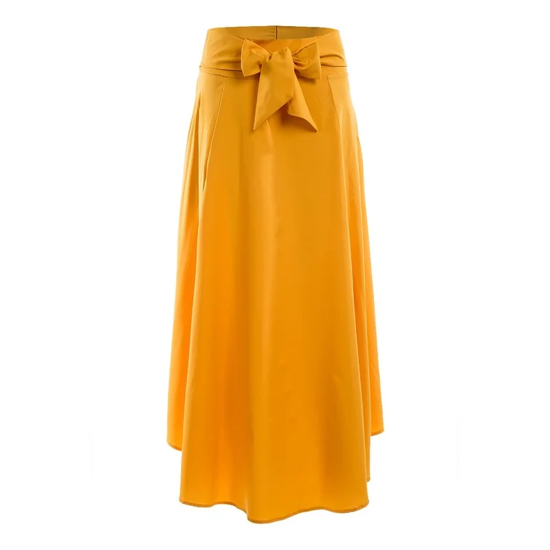 Women Bowknot Elastic Gypsy Costume Flared Solid Plain Swing Skirts Pleated Female Long Skirt Cocktail Party High Waist Skirt