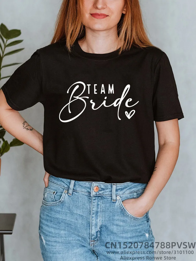 Frauen Team Braut Herz Evjf Junggesellinnenabschied T-shirt Mädchen Gropu Hochzeit Weibliche Tops T Camisetas Mujer Weibliche Schwarz Rosa Weiß Kleidung