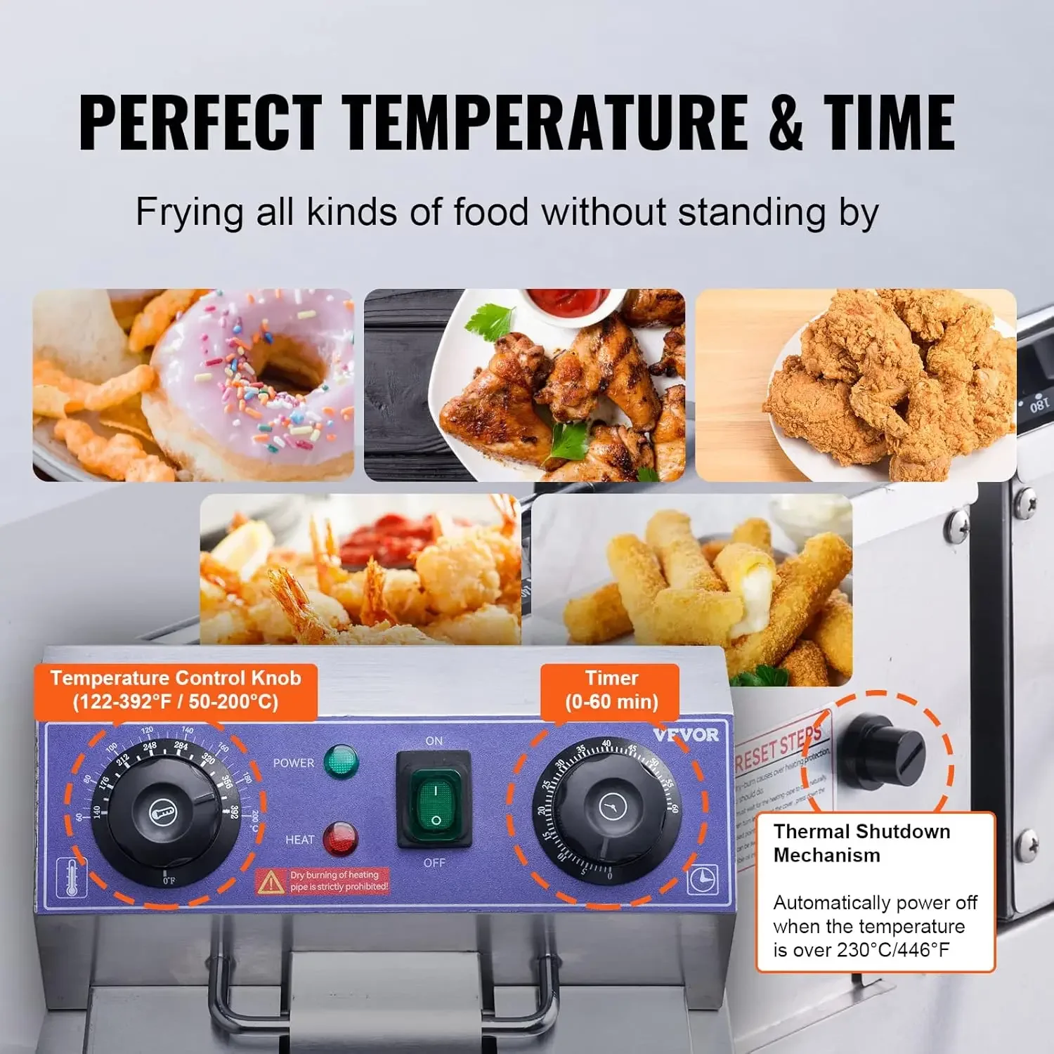 Commercial Electric Deep Fryer, 24L 3000W w/Dual Removable Basket, Stainless Steel Electric Countertop Fryer w/Time Control and 4