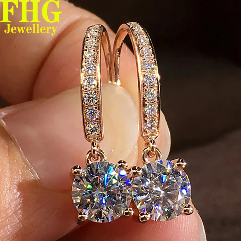 

Однотонные серьги из розового золота 18K Au750 DVVS Муассанит Бриллианты карат круглые серьги для свадьбы, вечеринки, помолвки, юбилея