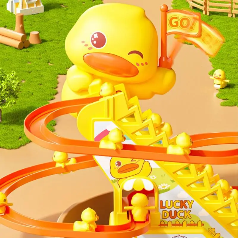 Duck Climbing Stairs Toy Electric Duck Track Slide Toys Flashing Lights and Music Duck Roller Coaster Toy for Kids Birthday Gift 5
