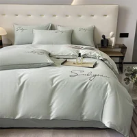 Luxury Embroidery Bedding Set Egyptian Cotton 400TC Duvet Cover Flat Fittedsheet Single Double Queen King Quilt Cover Pillowcase 2