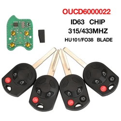 jingyuqin OUCD6000022 315/433MHZ ID63 Chip Remote Car Key Fob For Ford C-Max Edge Escape Focus Lincoln Mazda HU101/FO38 Blade