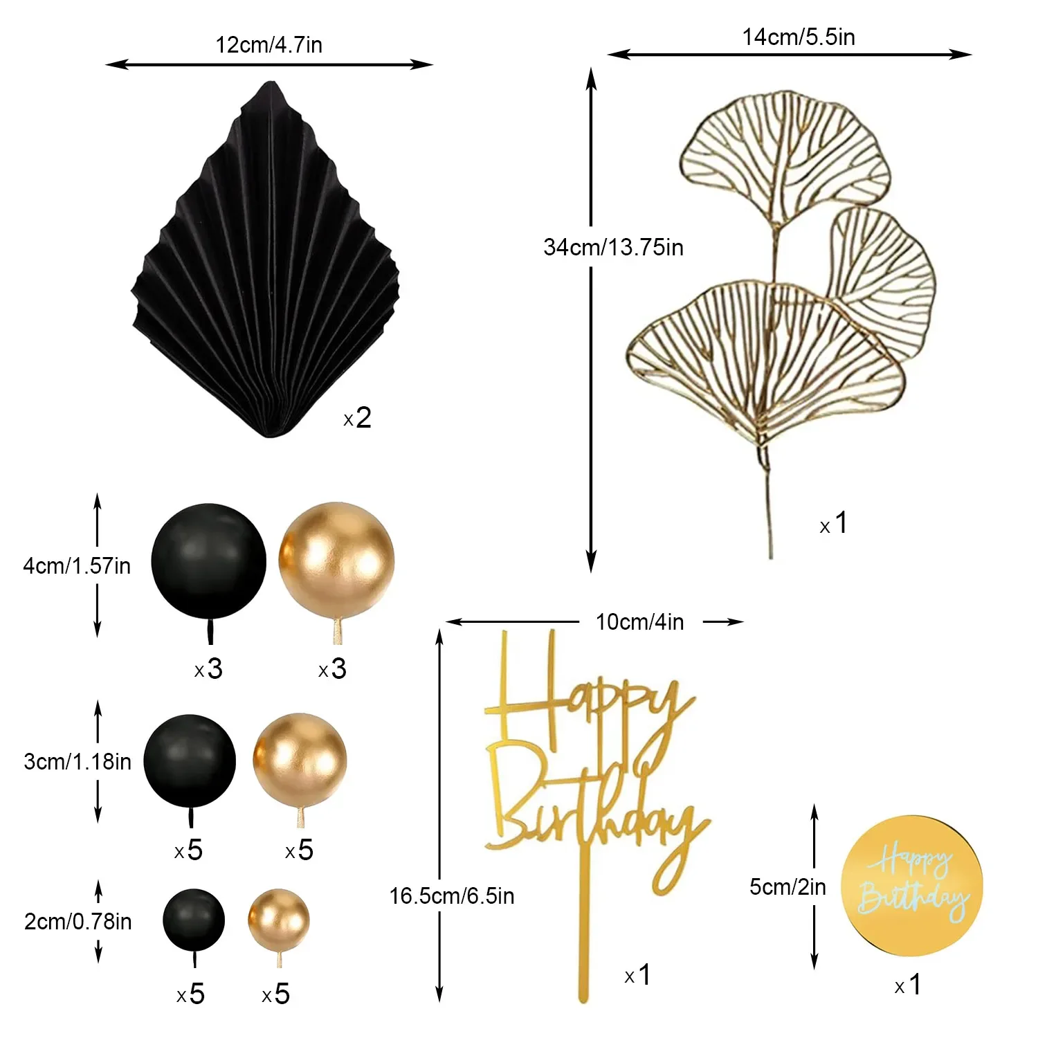 Tortenaufsätze „Happy Birthday“, Tortenaufsatz, schwarze goldene Kugeln, Kuchendekorationen für Geburtstag, Hochzeit, Babyparty, Party-Dekoration – Detail 3